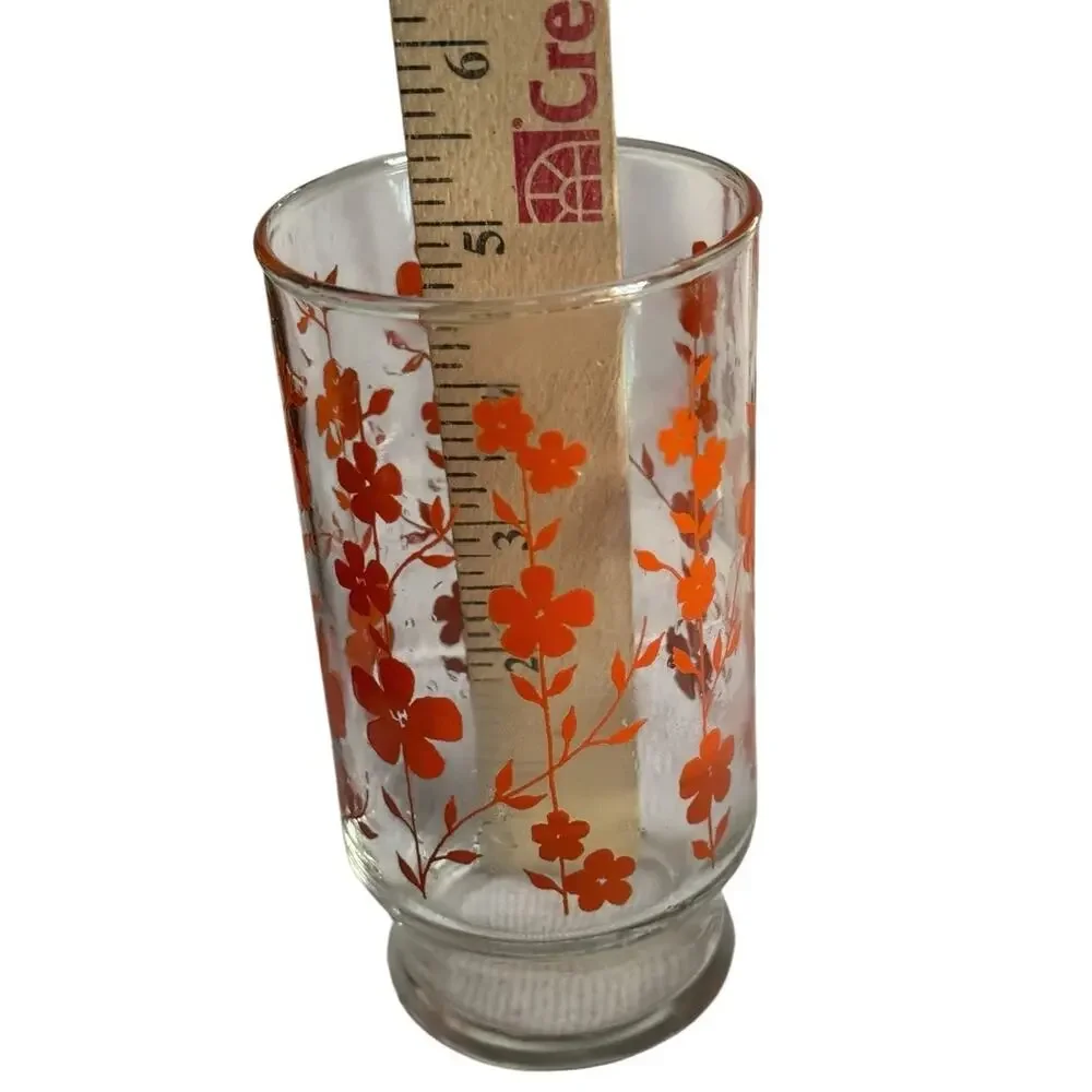 VTG‎ Libby (?) Orange Flower Floral Drinking Glasses (2) Tumbler MCM Cottagecore